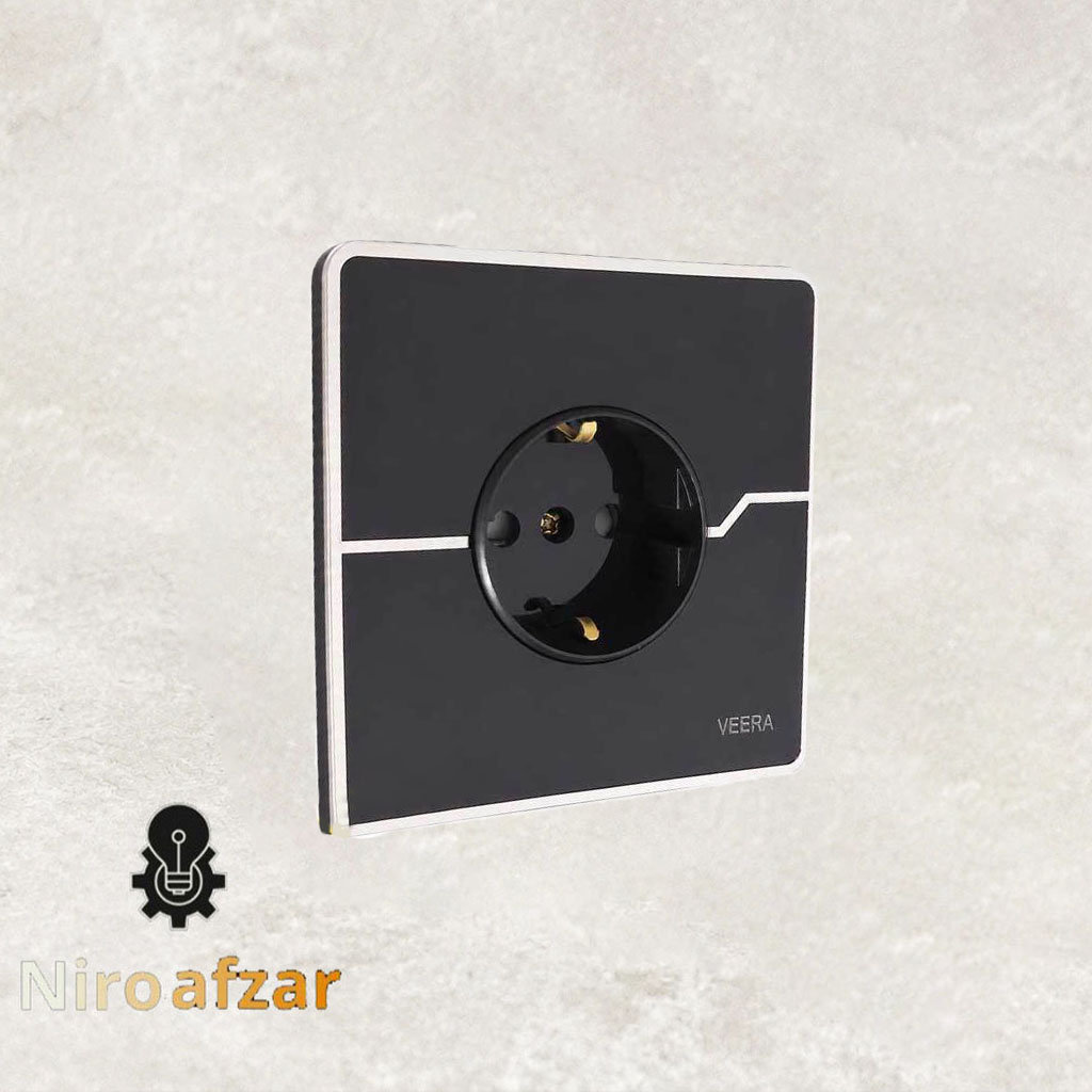 پریز ارت دار ویرا مدل T2 گلس مشکی